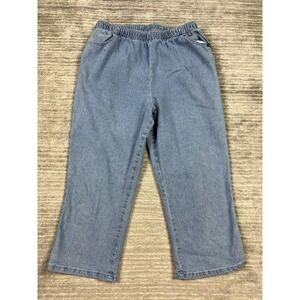 Chic Pants Womens 14 Blue Medium Wash Denim Capri Pull On Elastic Waist